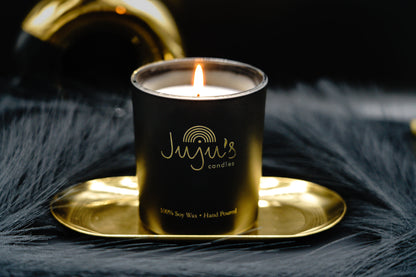 Juju's Candles black jar, lit