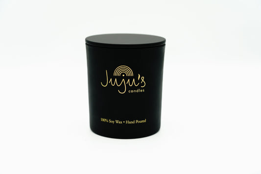 Juju's Candles black jar, lid on
