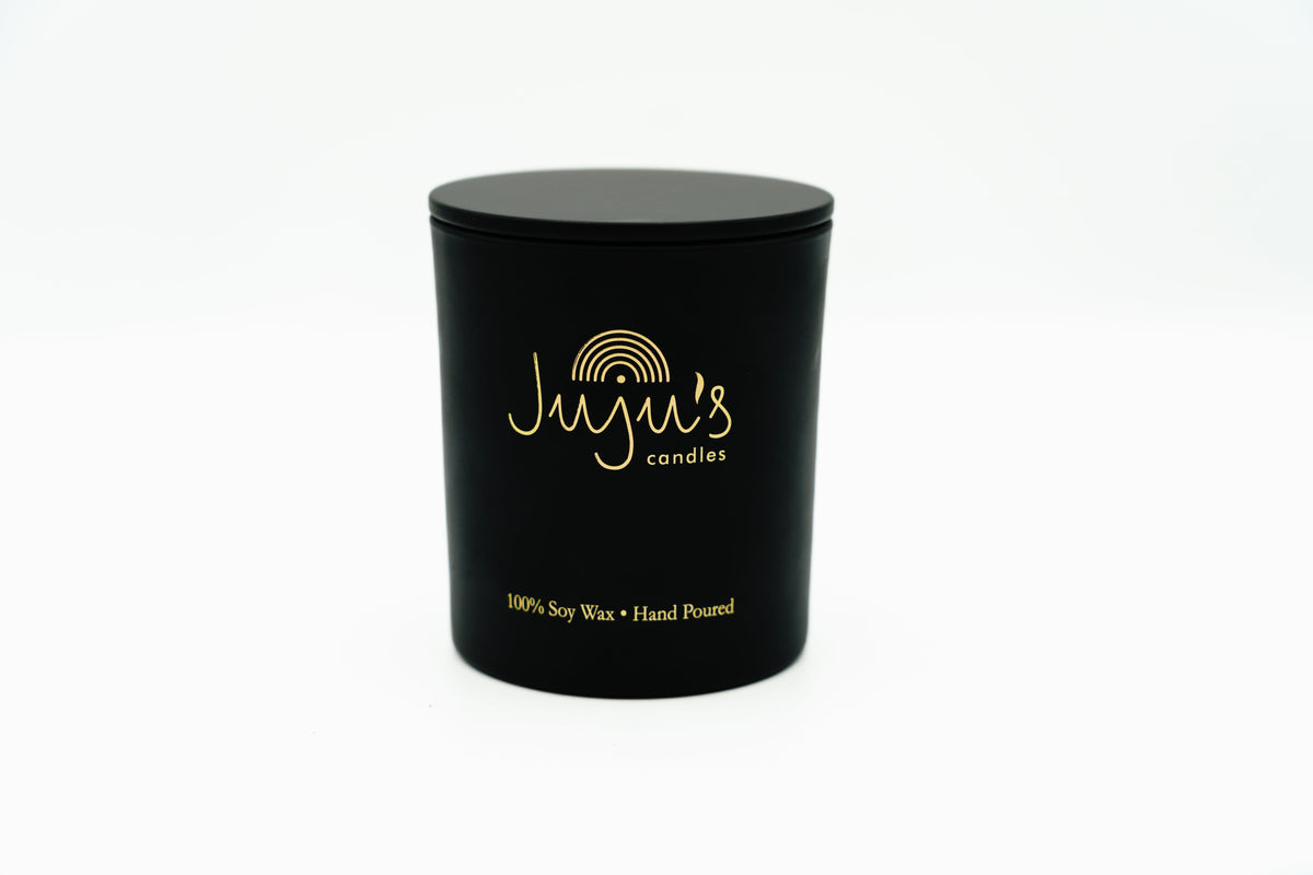 Juju's Candles black jar, lid on