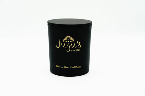 Juju's Candles black jar, lid on