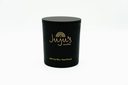 Juju's Candles black jar, lid on